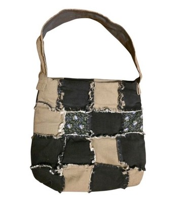 Handmade Raw Edge Quilted Patchwork Purse Tote Corduroy & Floral Boho Festival 