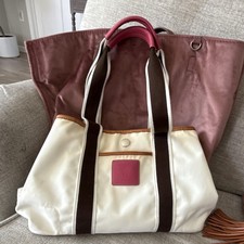 Coach White Logo Tote Bag for Women, Snap, Inner Pockets, Silver, Double Handles