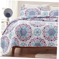 3-Piece Printed Quilt Full/Queen 90x96 inch  2 Pillow Shams Classic Circle