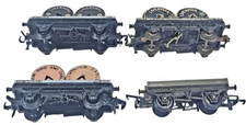 Rake Of 4x Hornby Dublo/Triang OO Gauge Flat Wagon Aluminium Cable Drums Unboxed