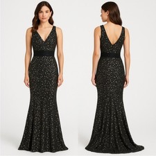 Mac Duggal Dress Womens Evening Gown Sequins Mermaid V Neck