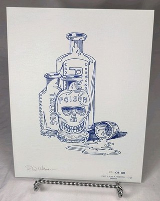 RARE Robert Villamagna Signed #52/100 Poison Bottle Skull Print APBCA Expo 1992