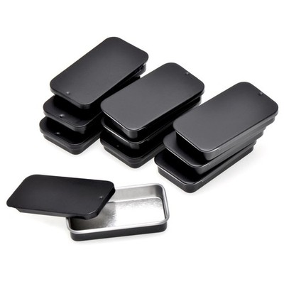 Tiny Tin Box Containers Slide Top Mini Storage Organizers Black Metal 10 Pack