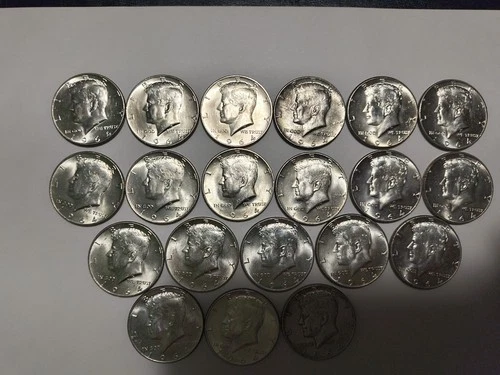 1964 Kennedy Half-Dollars 90% Silver 20-Coin Roll CLEAN!  Uncirculated