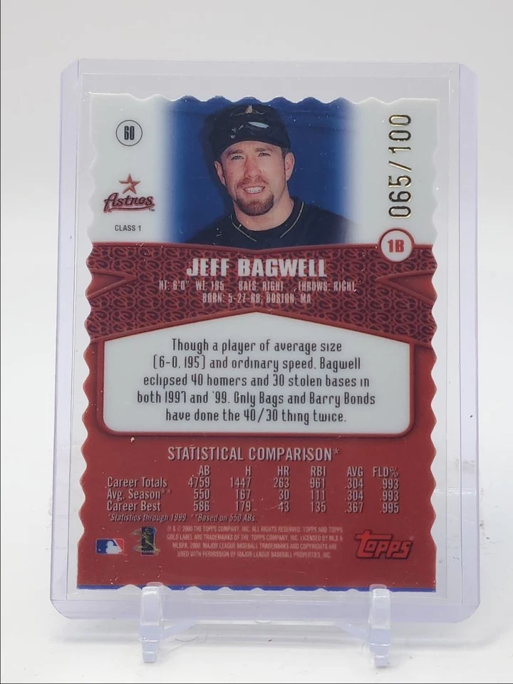 JEFF BAGWELL 2000 TOPPS GOLD LABEL CLASS 1 GOLD DIE CUT ASTROS /100 Q3562 - Image 2 of 2