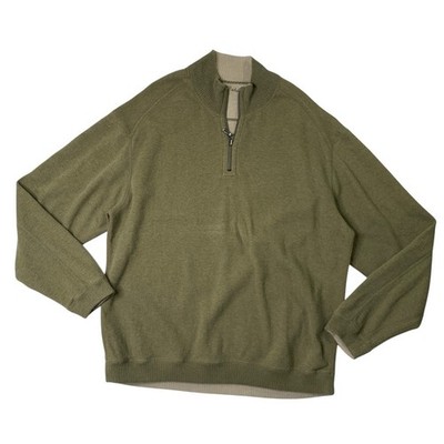 Tommy Bahama Sweater Mens L Large Ivy Tan Flip Side Classic 1/4 Zip Reversible
