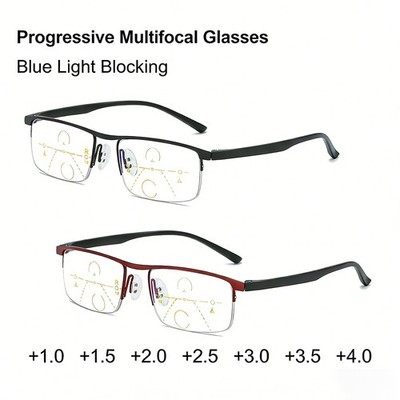 Progressive Reading Glasses Blue Light Blocking Smart Zoom Multi Focus +1.0-4.00