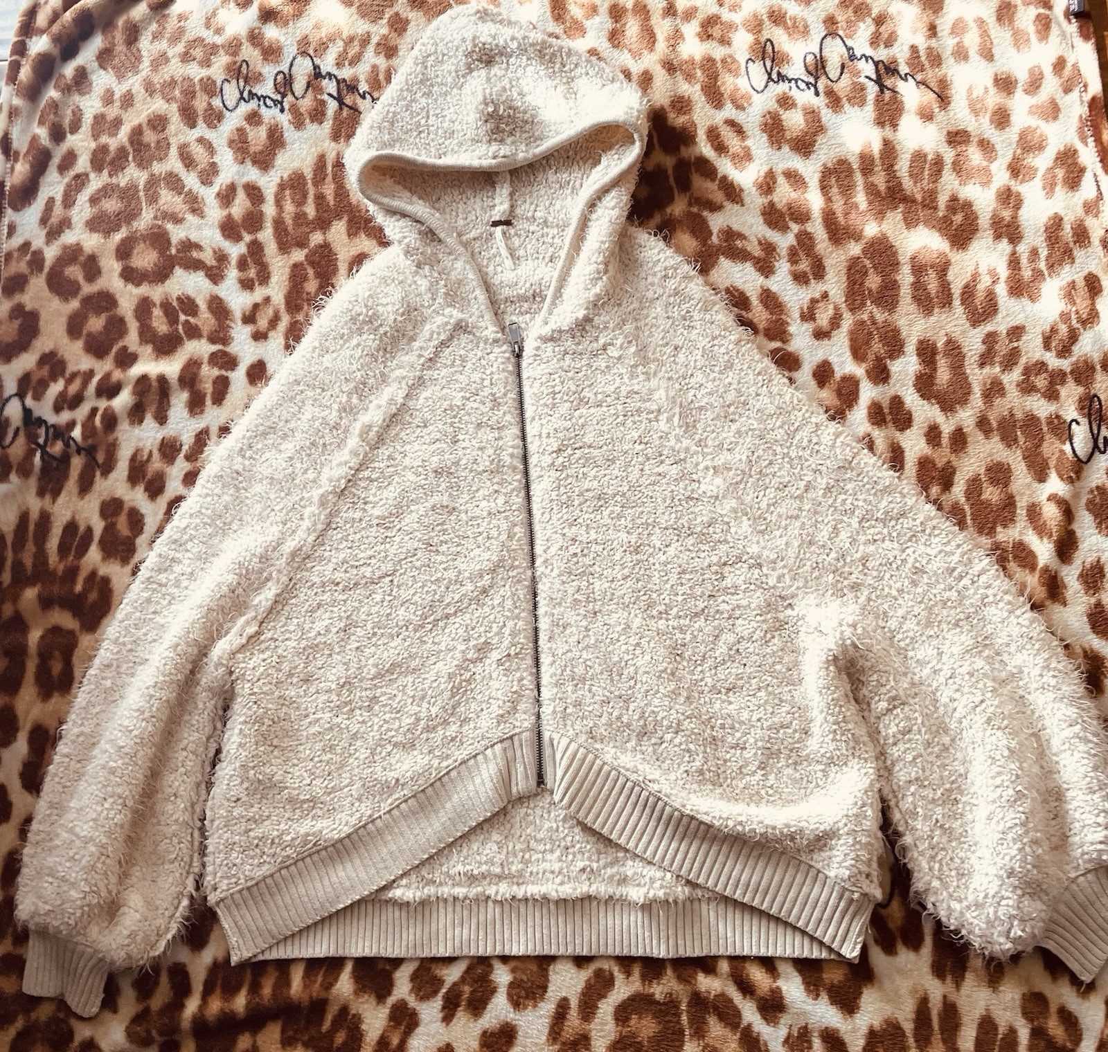 Free People ‘Furry Time’ Sherpa Knit Zip Up Hoodie Sweater Size Large