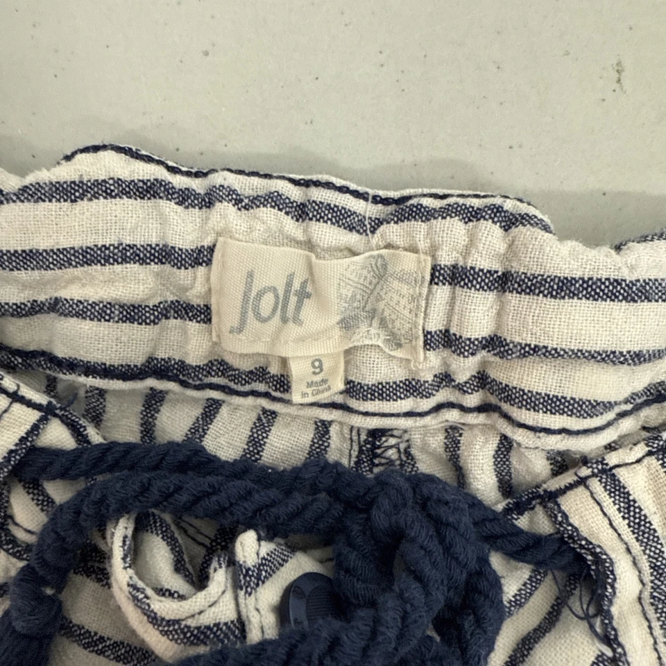 Pantalones Cortos Jolt Para Mujer 9 Azul Marfil Rayas Mezcla de Lino Informales Elegantes Atléticos Y2K Foto 2 de 4