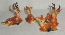 4 Vintage Baby Reindeer ~ Blue Eyed Deer ~ Big Eye Fawns ~ Hard Plastic