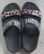 Crocs Animal Print Double Strap Slides Women  s 6 Zebra Leopard Sandals