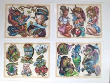 Tattoo Flash 11x14 Tony Ciavarro 2003 Four Sheets Dragons Angels Devils Lucky