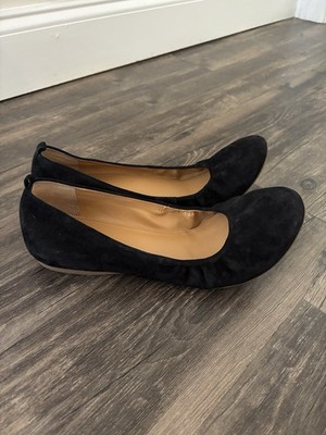 J.Crew Black Suede Ballet Flats Women s Size 12 Leather Upper Classic Slip-On