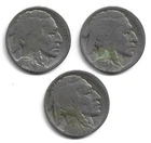 1918 P D S Three Restored Date Buffalo Nickels - Free Shipping- A392