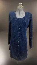 Shimmering Navy Blue Dress w/ Matching Jacket Vintage Size 12 Stretchy (read).