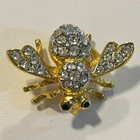 Vintage Gold Tone Rhinestone Bee Brooch Crystal Insect Bug Pin — photo 1