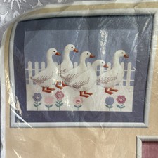 1986 Creative Circle Ducks On Parade Screen Printed Puffy Needlecraft Kit 12x16  