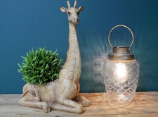 Large Vintage Style Tall Sitting Giraffe Indoor Outdoor Plant Pot Planter