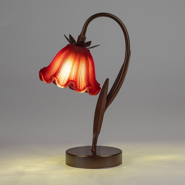 Led Lampe Blume H. 29Cm Matt Rot Mit Timer Aus Metall + Glas Formano-image