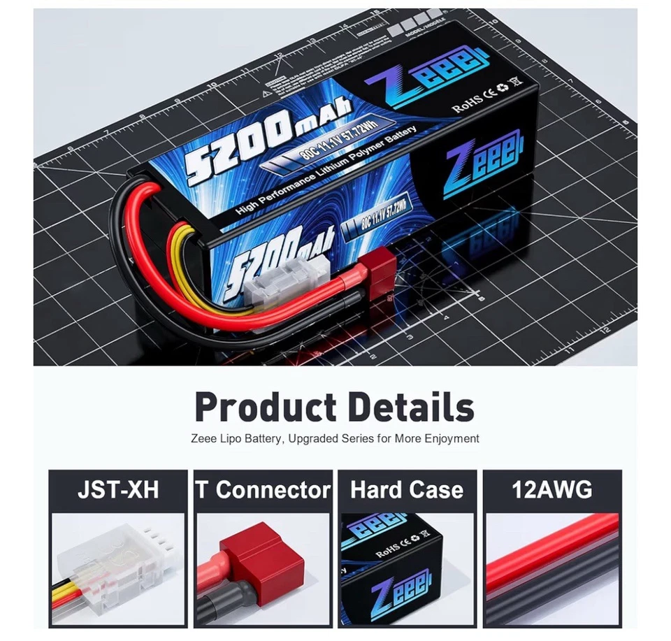 Zeee 3S LiPo Battery 5200mAh 11.1V 80C – Hardcase (2 Pack) - Image 3 of 4