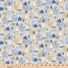 Cobalt Seas Coastal Collage 1363-41 100% Cotton Fabric By the half yard