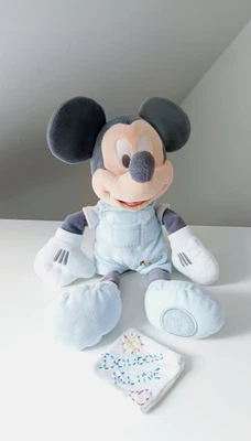 Peluche/Doudou Mickey Souris Gris Salopette Bleu Ciel 30cm Original Disney Store - Photo 1/4