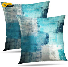 Set of 2 Turquoise and Grey Art Artwork Contemporary Throw Pillow Covers