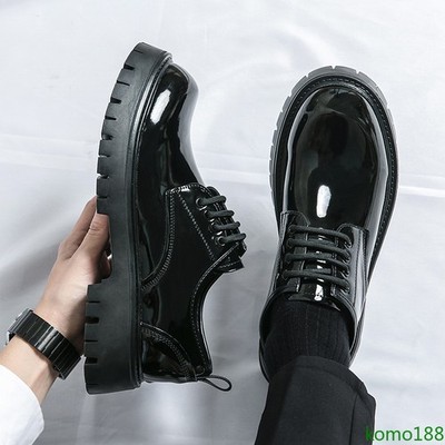 Mens British Platform Derby Lace Up Casual Work Dress Formal faux Leather shoes 