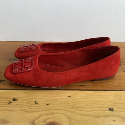 Tory Burch Women’s Size 9 Georgia Square Toe Suede Red Ballet Flats - Picture 6 of 11