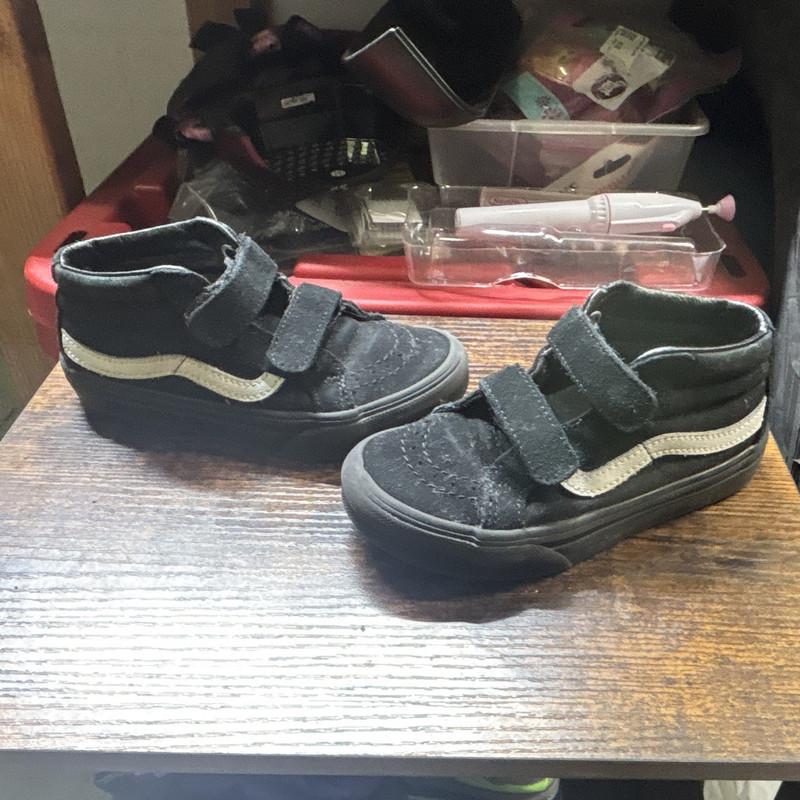 VANS Unisex Kids High Top Suede Hook & Loop Sneakers Black/White US 12.5