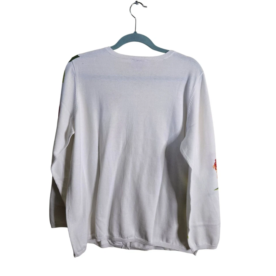 Quacker Factory White Pink Floral Sequined Plussize Cardigan Sweater Size 1X - Image 3 of 4