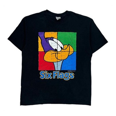 Looney Tunes Six Flags Single Stitch T-Shirt - XL schwarz Baumwolle