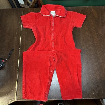Vintage Neat N Nifty Red Corduroy Romper One Piece Zip Front Baby 18 Months
