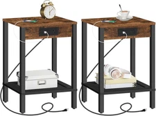 HOOBRO Side Table with Charging Station Set of 2 End Tables Nightstand
