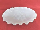 Oval Dresser Vanity Tray Vintage Milk Glass Ruffled Rim & Floral Details 7-1/2"