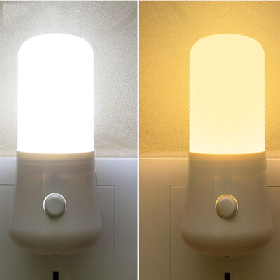 US Plug LED Night Light Warm/Cool White Eye Protection Bedside Lamp 110V