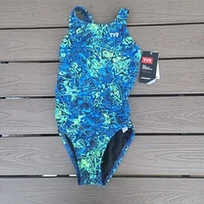 TYR Durafast Maxfit Nebulous 1pc Swimsuit - Blue/green Youth Girls Size 22 New