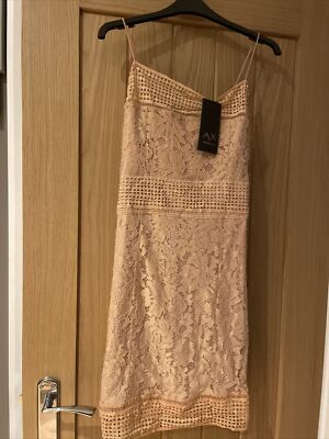AX Paris Light Pink Floral Lacy Mini Dress Size 12 UK