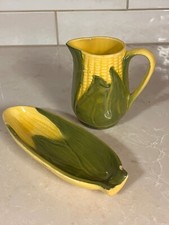 Vintage SHAWNEE Pottery CORN KING corn dish # 79 & creamer pitcher #70