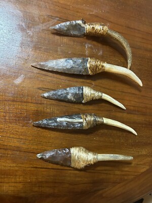 Unique Handmade Flint Knife with Rustic Antler Handles