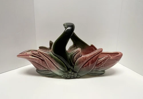 Vintage 1950's Hull Pottery Basket Planter, Shelf Planter, Pink and Green