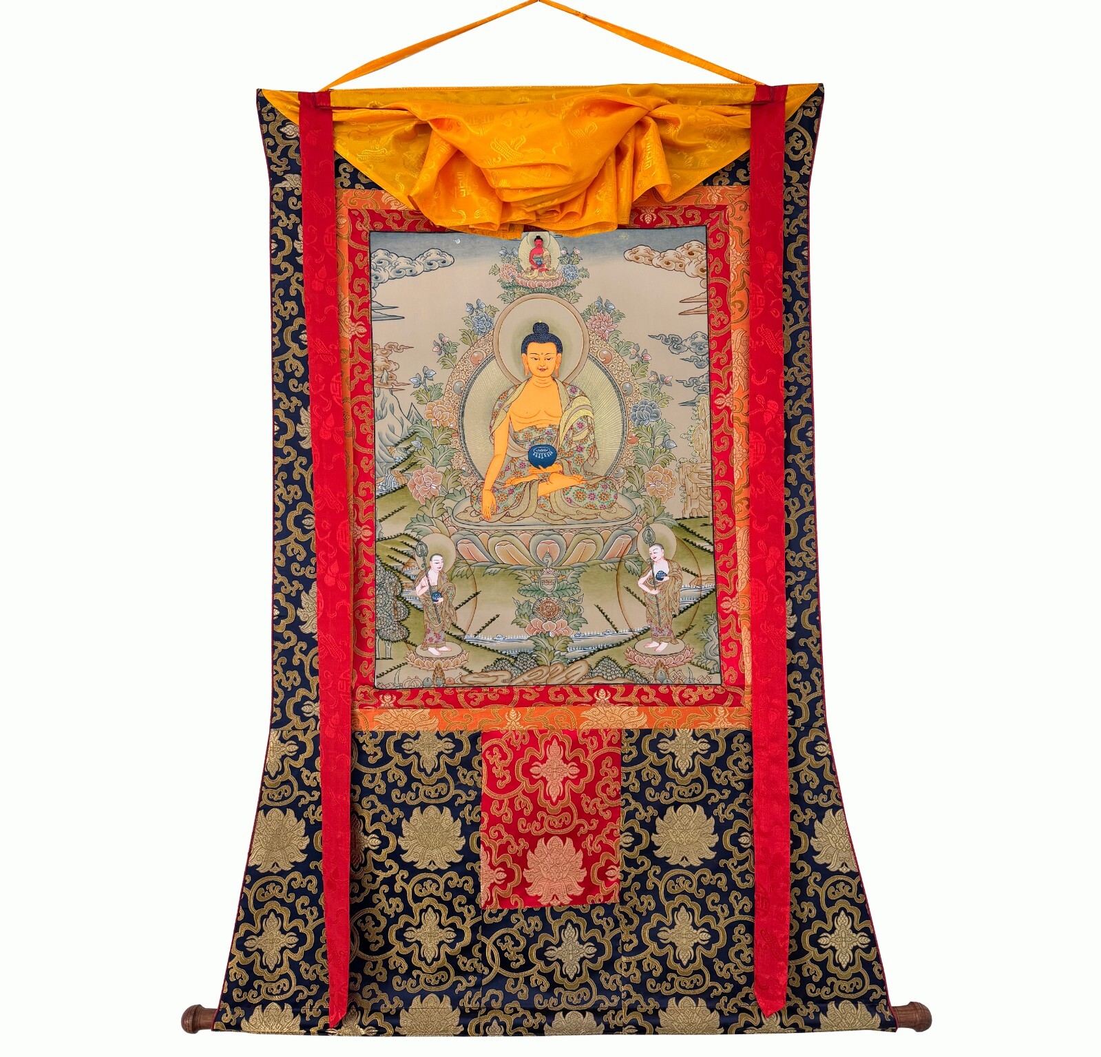 Shakyamuni Buddha Thangka Painting, Silk Brocade Mounted Shakyamuni