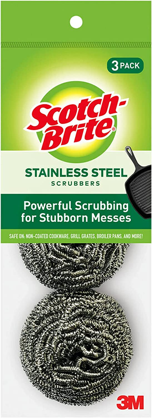 Scotch-Brite Stainless Steel Scrubber, Dish Scrubbers for Cleaning Kitchen and H