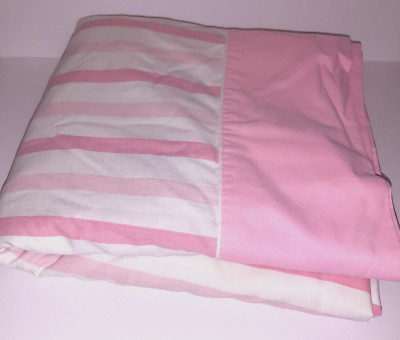 PINK & White Striped FULL Flat Sheet Vtg Percale 81 x104  Cannon Featherlite