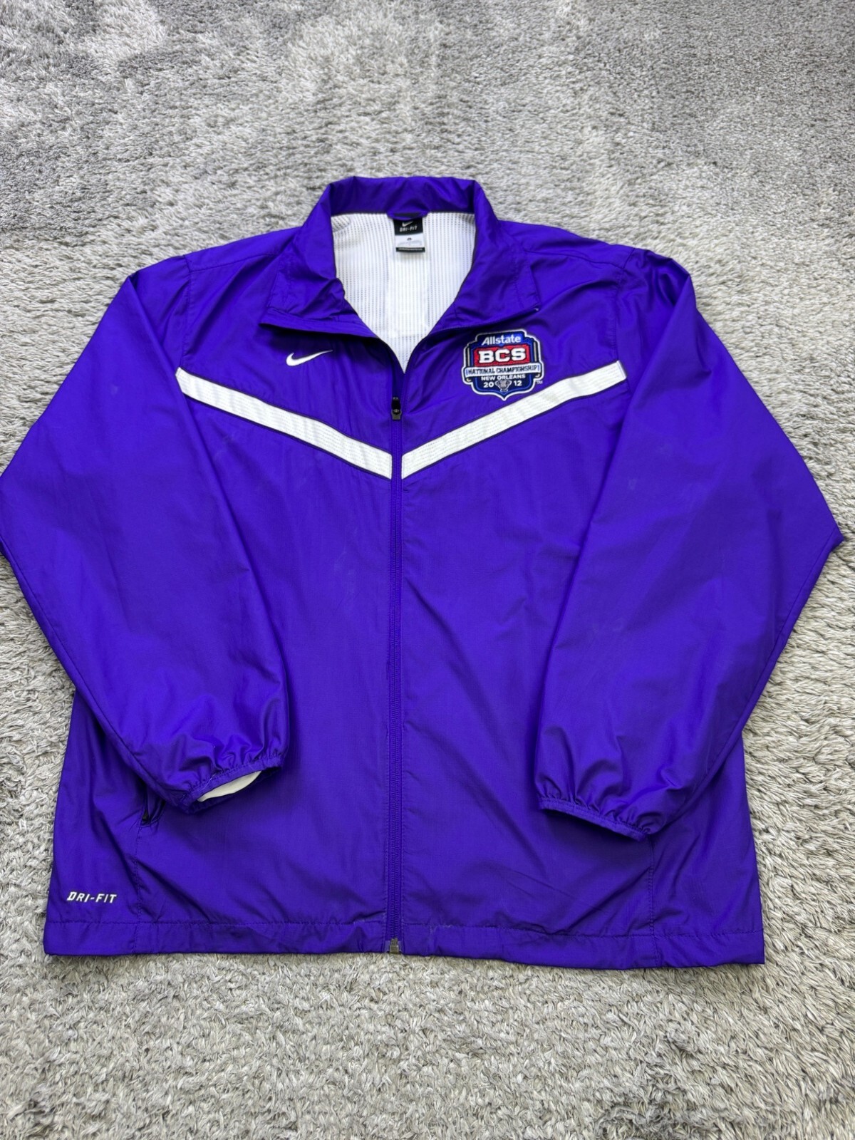 LSU Tigers Track Jacket Men Large Purple Nike Dri-Fit Windbreaker 2012 BCS Coat