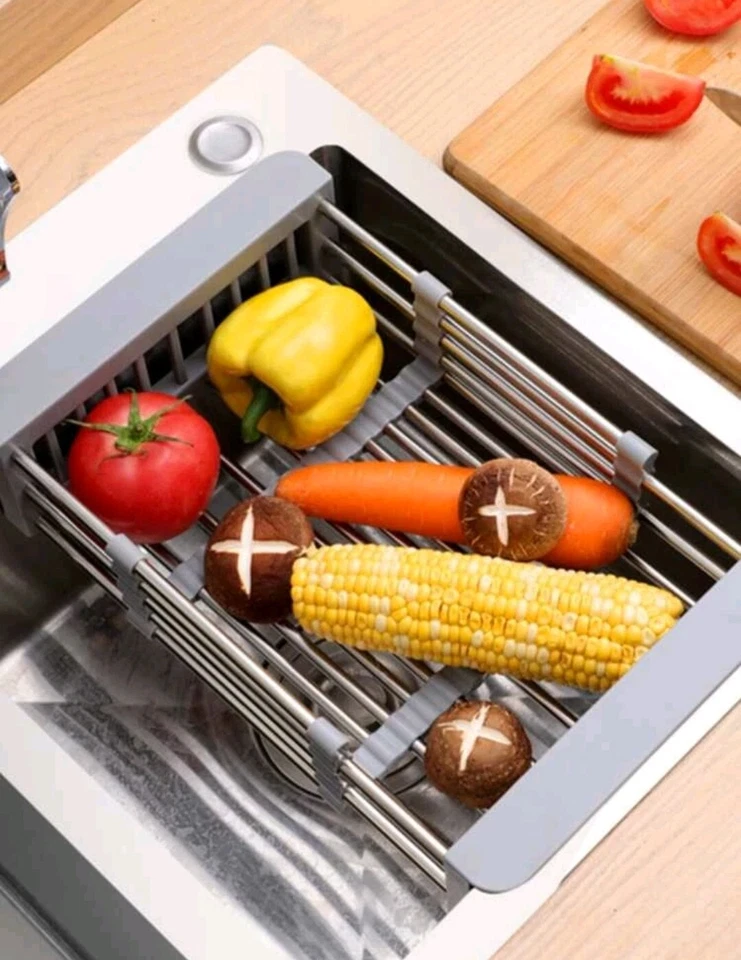 Fregadero Drenaje Retráctil Ajustable Acero Inoxidable Fregadero Platos Estante Soporte Gris  Foto 4 de 4