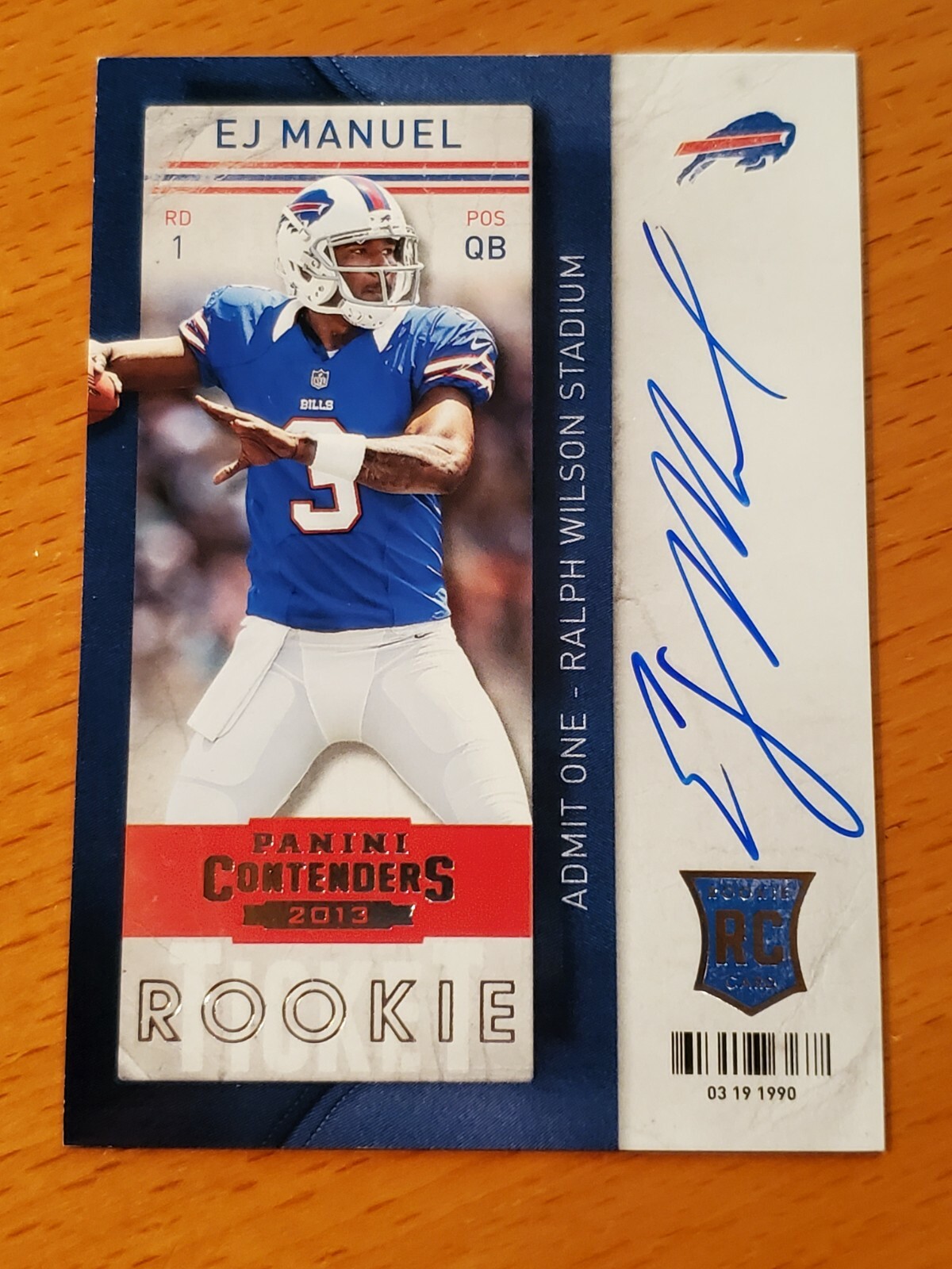 2013 Contenders #209B EJ Manuel Buffalo Bills Rookie QB Auto Variation SP