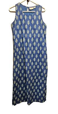 Vtg Adini Dress Womens Medium Blue Midi Geometric Sleevless Light Boho Festival 