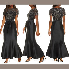 NEW Pisarro Nights Beaded Bodice Taffeta Mermaid Gown SZ 4 E965