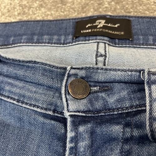 Mens Jeans Slim Tapered Light Wash Blue Faded 7 For All Mankind Slimmy W30 L32 - Picture 3 of 14